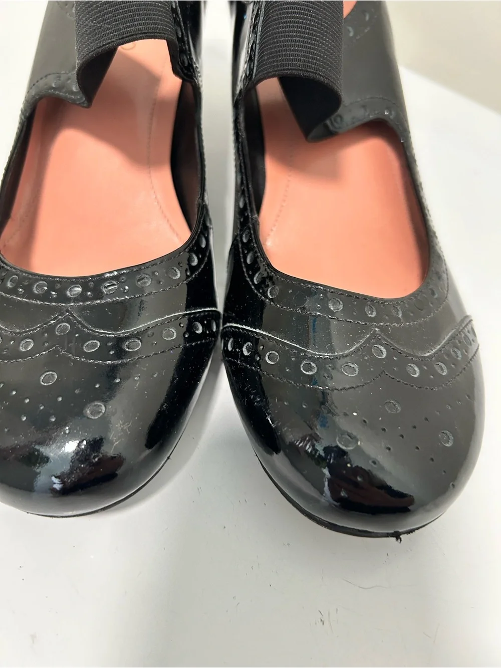 Franco Sarto Black Patent Leather Mary Jane Pumps Brogue Detail Size 7.5 M